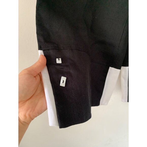 IC By Connie K  Small Wide Leg Black Linen Pants With White Trim & Button Detail - Picture 5 of 13